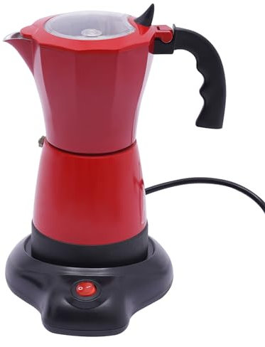 Macchina da Caffè Espresso Italiana Con Base - Caffettiera Elettrica Filtro 300ML 6 Tazze (Rosso)