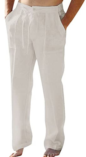 GXYANiaoy Herren Hose Freizeit Leicht Lang Trousers Linenpants Lang Slim Fit Stretch Mit Taschen Sommerhose Mit Taschen Baumwolle Breit Chinohose Leinenhose