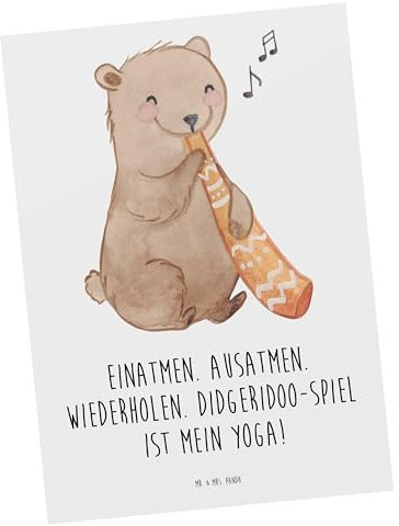 Mr. & Mrs. Panda Postkarte Didgeridoo Yoga - Geschenk, Musizieren, Atemtechnik, Einladungskarten Geburtstag, Instrument lernen, Dankeskarte,