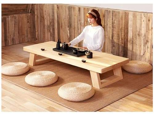 Massiver Tatami-Tisch aus Holz mit 1,77 Zoll dicker Tischplatte – großer Beistelltisch, Teetisch in Holzfarbe, Couchtisch für Zuhause, Schlafzimmer, Büro – glatte Tischplatte, stabile Beine (Größe: 1