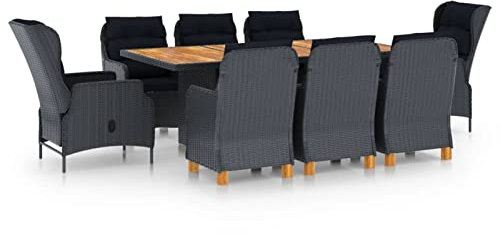 Keyroto Rattan Gartenmöbel Set mit 8 Gartenstuhl Hochlehner Verstellbar Garten Essgruppe 8 Personen gartenmöbel Set 8 Personen Polyrattan Sitzgruppe Sitzgarnitur-Dunkelgrau und Braun-