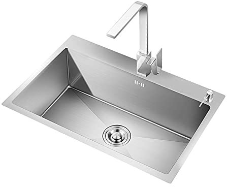Küchenspüle und Wasserhahn-Kombi-Set mit Abtropfgestell, Edelstahl-Einzelbecken, tiefes Einbau-Waschbecken für die Küche, Unterbau (Größe: 45 x 40 cm, Farbe: Silber)