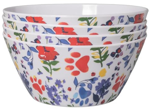 Flower Garden Paws - Vajilla de melamina, juego de 4 (blanco, cuencos)