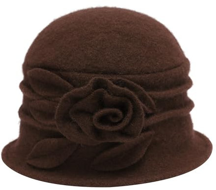 ZLYC Damen Winter Wolle Fischerhüte Blumen 1920s Vintage Bowler Hut(Geblümter Kaffee),Einheitsgröße