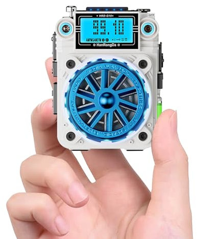 Mini altavoz portátil de radio FM retro Bluetooth, radio FM personal de bolsillo, radio FM digital, altavoz inalámbrico Bluetooth 5.2 con luz LED, reloj despertador compatible con tarjeta TF para