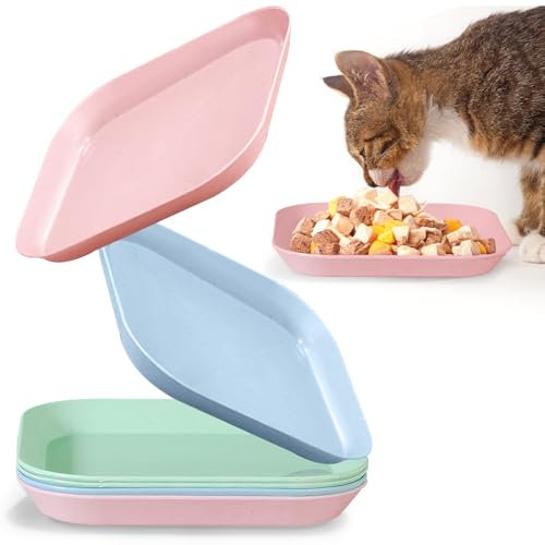 6 Pcs Shallow Cat Bowl, Whisker Fatigue Free Cat Bowls, Cat Food Bowl for Food and Water, Cat Dish for Kittens and Short Legged Cat (3 Colours)