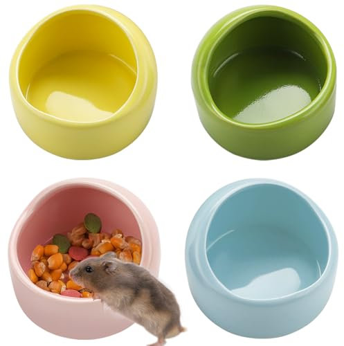 VanEnjoy 4 Pack Medium Hamster Food Bowl Ceramic Guinea Pig Food Dish No Spill Hamster Food and Water Bowl Small Animal Food Bowl for Chinchilla Hedgehog Hamster Gerbil - Pink Blue Yellow and Green