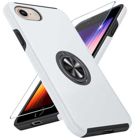 Vaki Handyhülle für iPhone SE/8/7 Hülle mit Schutzfolie, Schutzhülle Phone SE 2020 2022 8 7 Case mit Magnetischer Ring Ständer Kratzfest Fallfestigkeit Stoßfest für iPhone SE/8/7 Cover (Silber)