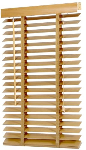 Sekey Jalousie Holzjalousie 50mm Holz jalousien Jalousette Echtholz Anpassbare Jalousie 80x180cm Naturholzfarbe