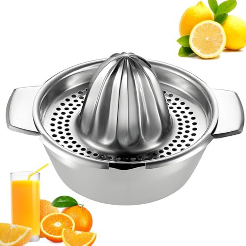 Stainless Steel Lemon Squeezers with Strainer, Multi-Purpose Hand Press Citrus Juicer, Fruit Manual Juice Squeezer Container, Multifunctional Kitchen Tool with Handles for Squeezing Grapefruit, Lime