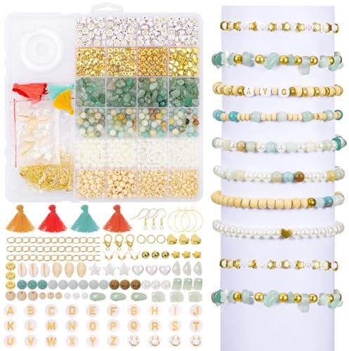 Huiguli 1500+Pcs Clay Beads Bracelet Making Kit, Nature Stone Bead for Necklace Earring Jewelry DIY, Friendship Bracelet Making Kit with Letter Beads and Pendant Charms for Teen Kids Adults