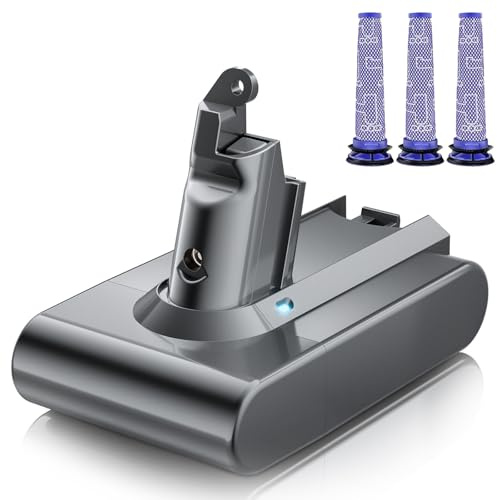 6.0Ah Batterie pour Dyson V6, Powtree Remplacement pour Dyson Batterie DC58 DC62 Animal Absolute Motorhead Fluffy DC59 DC61 DC72 DC74 SV03 SV04 SV05 SV06 SV07 SV09 Aspirateurs (3 Filtre)