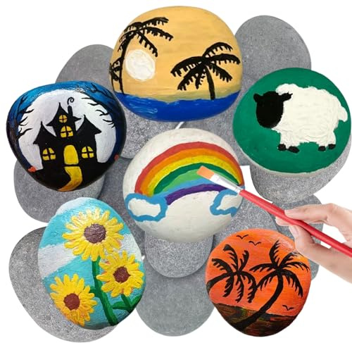 SHIQUAN 15 Stück Steine zum bemalen groß, 5-8cm | Kieselsteine Zum Bemalen, Flache Steine Zum Bemalen, Strand Kiesel, Geeignet für Kinder-Malgeschenke, DIY-Handbemalung