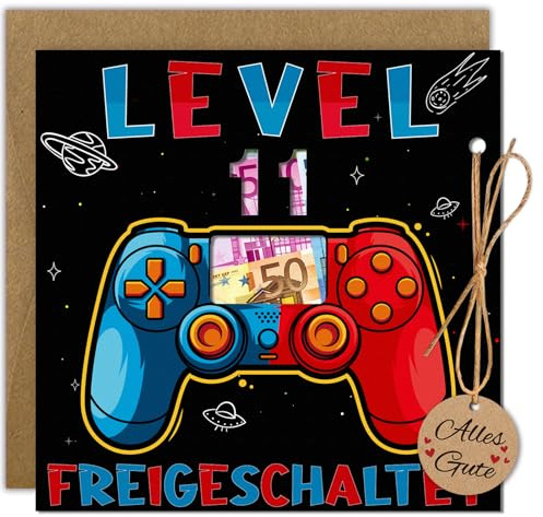 WenmthG Geldgeschenke Geburtstag 11 mit Umschlag, Karte 11 Geburtstag Jungs - Geschenke für 11 Jährige Jungen - 11. Geburtstag Zocker Geschenke, Coole Sachen für Jungs, Gaming Geldgeschenke Verpackung