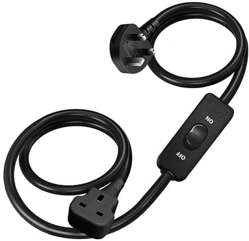 Black Extension Cord with On/Off Switch, 2M（200cm） 3A 250V 300W, UK 3-Prong Male to Female Plug, Insulated & Flame Retardant, Indoor Power Cord