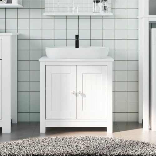 Qnhdfrt Solid Pine Under Sink Cabinet, White, 23.6x13.4x23.2 Inches