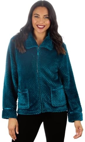 Ladies Bed Jacket Super Soft Waffle Fleece Long Sleeve Womens Zip Up Pockets Luxury Loungewear Nightwear