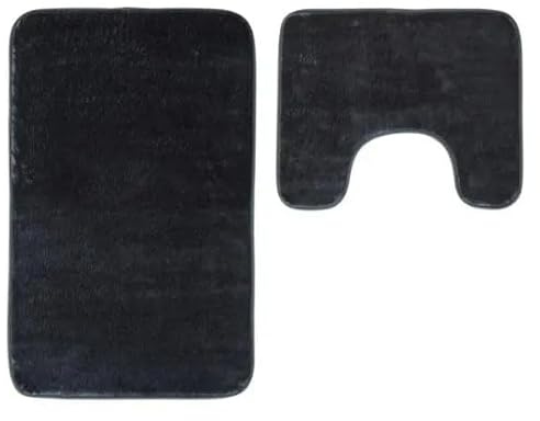 Soak Bath and Pedestal Mat Set, Non-Slip, Absorbent, Charcoal Grey, Rectangular and Contoured, 5kg