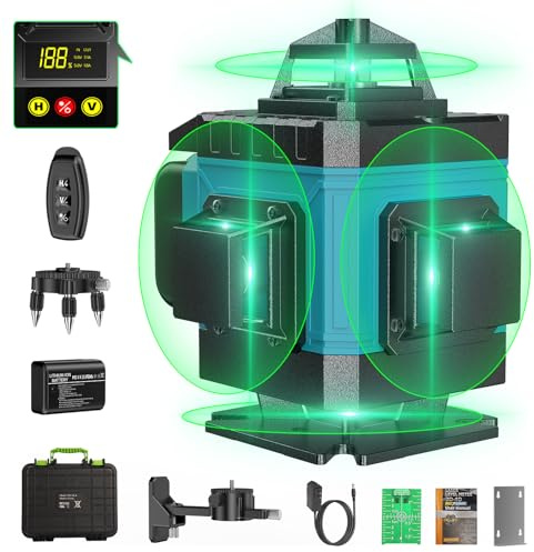 Kreuzlinienlaser Grün 16 Linien Nivellierlaser mit Stativ, 4 x 360 ° Laser wasserwaage, linienlaser kreuzlaser selbstnivellierend für Innenbereich Baustelle, 2 x Batterie Vermessungskabine (Blau)