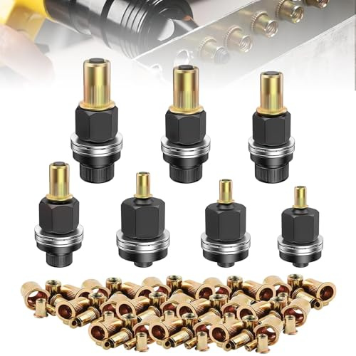 NICEWAT 7 Stück Nietmutternzange Set für M3 M4 M5 M6 M8 M10 M12 | Nietenzange Nietmuttern Set mit 70 Muttern| Hochhartem Kohlenstoffstahl| Leicht & Tragbar| Verbessert die Effizienz