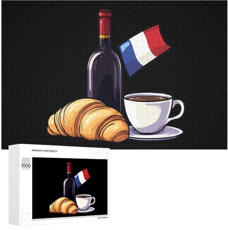 Wine Coffee Croissants France Flag Wood Puzzles for Adults And Family Game Interesting Creative Gift Wooden Jigsaw Puzzle