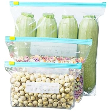 Fonyiunce 45 Pièces Sac Congelation Zip Reutilisable, Sans BPA, Sac de Conservation Alimentaire Ziplock Bag, 3 Tailles, Avec Fond à Soufflet, Sacs de Alimentaires Étanches, pour Mariner Viandes, CéréA