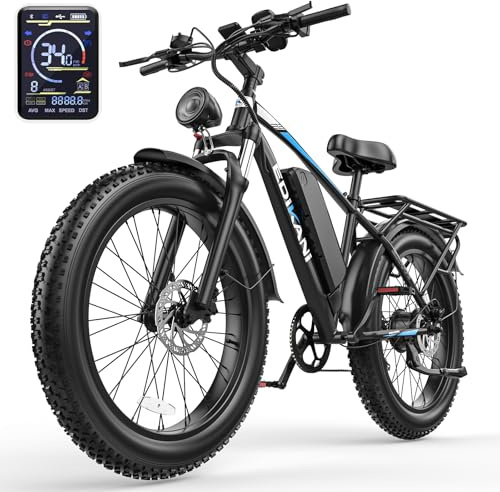 EDIKANI EDS01 Electric Bike for Adults, 100 Miles 34MPH Fast E Bike for Commuter, 26 Peak 1500W Fat Tire Ebike for Adults Electric with 1104WH Removable Battery (Standard, Black Blue)