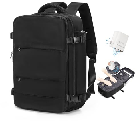 HPLQQ Sac à dos sous vide de voyage 40x30x20 avec pompe pour Ryanair,Cabine Avion Bagage cabine à main avec compression pour homme et femme,Sac airbag avec pompe,A01-Noir