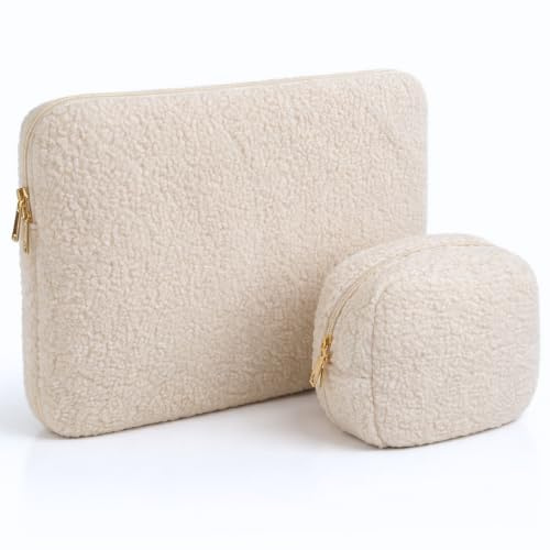 Laptophülle - Laptoptasche Teddy-Stoff - Kompatibel mit 15, 15,3, 15,6, Zoll – Moderne und Hochwertige Notebook Hülle für Laptops - (Beige, 15,6 Zoll)