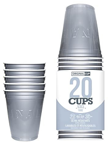 Original Cup- Pack de 20 Gobelets Américains, GS53-20, Argenté, 1 Unité (Lot de 1)