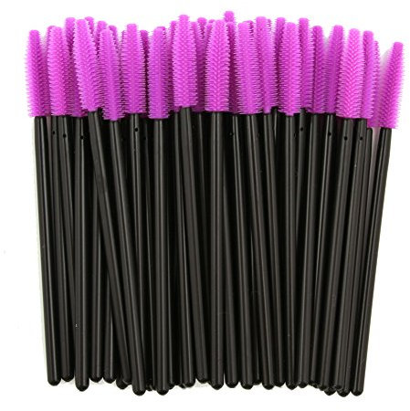 KOLIGHT Pack of 100pcs Colorful Disposable Mascara Brush Silicone Head Wands Applicator Makeup Eye Lash Brush Kits (Purple)