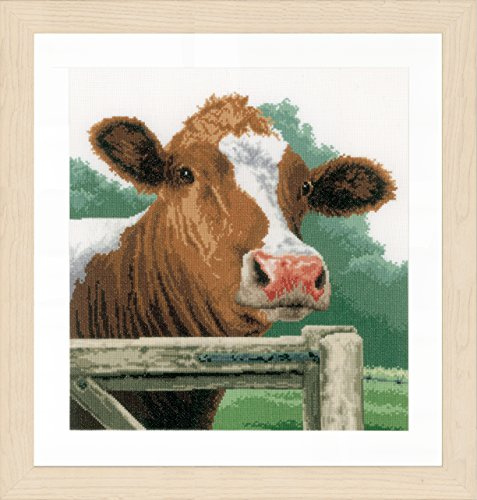 Lanarte Kreuzstichset Kuh, Zählstoff, Zählmuster Kreuzstichpackung, Baumwolle, Mehrfarbig, 35 x 35 x 0,3 cm