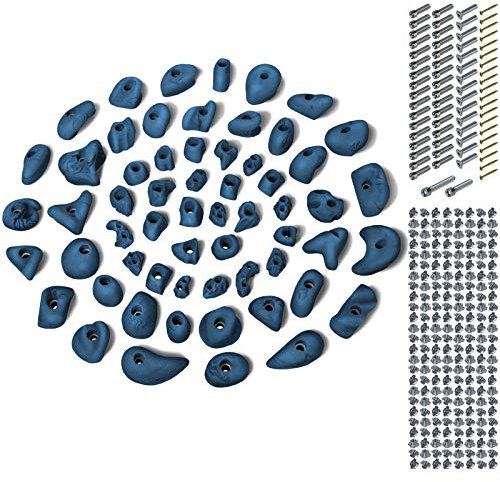 ALPIDEX 60 Klettergriffe | Inklusive Schrauben, Einschlagmuttern | Kletterfläche 4 – 8 m² | Griffgrößen L, M, S, XS | Komplettset | Klettern - Farbe:Blue-Black