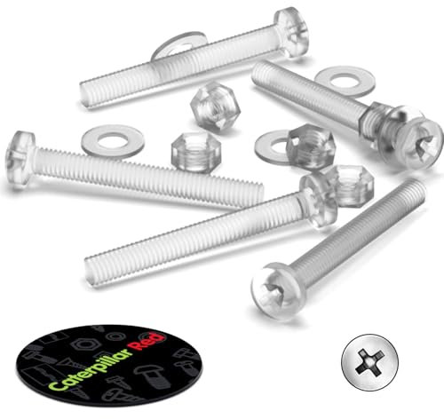 60er-Paket durchsichtige, klare M3 x 25mm Bolzen & Muttern mit Linsenkopf und Kreuzschlitz – Schrauben aus Plastik, Acryl, Kunststoff