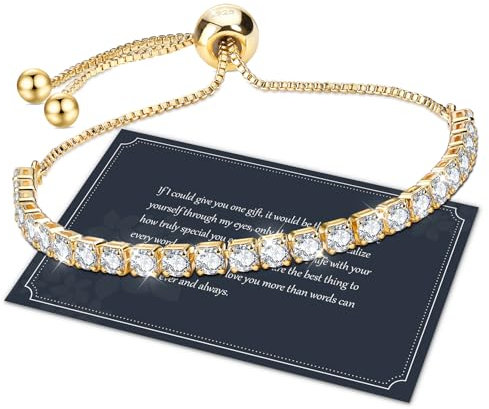 J.Fée Gold Bracelets for Womens Tennis Bracelet with 4MM Cubic Zircon Crystal Bracelet with Box,Adjustable Womens Jewellery,Gifts for Women Mothers Day Gifts For Mum