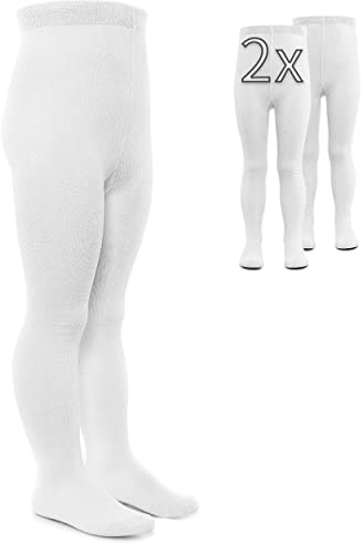 LaLoona - Set 2 paia calze bambina collant, calzamaglia bimba bimbo elasticizzati, ampio elastico alto in cotone (74-80, Bianco)