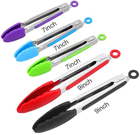 Küchenzange Grillzange Edelstahl - Fortomorrow 2 StüCk 17,8cm und 22,8cm HitzebestäNdiges Silikon Zange Küche Kochzange