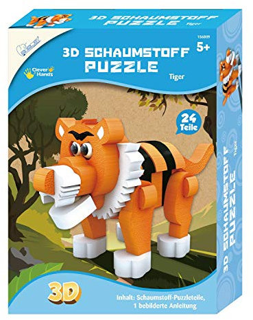 Mammut 156009 - Bastelset 3D Puzzle Tiger, Puzzlespiel mit Safari Tieren, Tierpuzzle aus Schaumstoff, Komplettset mit Puzzleteilen und Anleitung, Kreatives Puzzleset für Kinder ab 5 Jahre