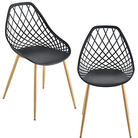 [en.casa] Designstuhl 'Warschau' 2er Set Esszimmerstuhl aus Kunststoff Wohnzimmerstuhl Schalenstuhl Lehnstuhl mit Metallbeinen in Buche-Optik Schwarz