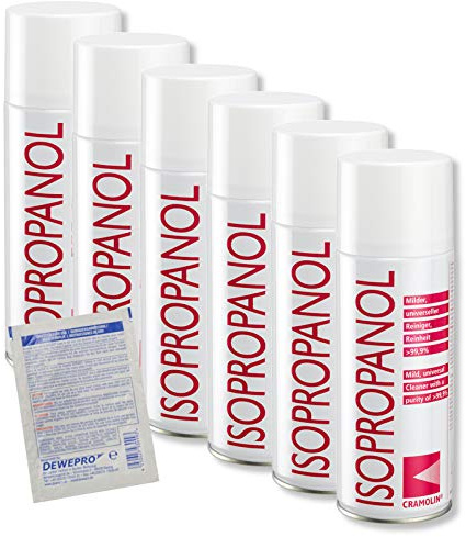 ISOPROPANOL - 6x 400ml Spraydose - Isopropylalkohol - hochreines Lösungsmittel - Reinheit > 99,9% - Universalreiniger - Cramolin - 4021611 inkl. 1 St. DEWEPRO® SingleScrubs - 2-Propanol IPA