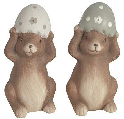 CHICCIE 2 Set Osterhase Mit Keramik Osterei 16cm Grau & Weiss - Ostereier Oster Eier Ei Osterdeko Osterdekoration