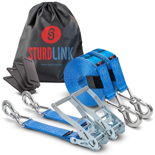 Sturdlink - x2 Cinghia di Fissaggio a cricchetto, Larghezza 50 mm, con Ganci in Ferro, Lunghezza 9 m, LC 2500 kg/5000 kg + Borsa, STF 350 Dan, per Trasporto, rimorchio, Peso Pesante, Camion, Car
