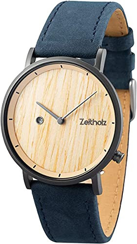 Zeitholz Unisex Holzuhr - Zweibach, Handgefertigt aus 100% natürlichem Eichen mit Quarzwerk - Leichte analoge Holzuhr für Herren und Damen - Verstellbares Band passt für jedes Handgelenk