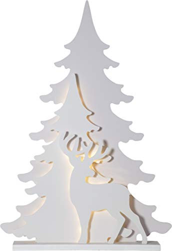 Star LED-Fensterleuchter Grandy, Rentier vor Tannen 56 warmwhite LED, weiß, ca. 77x110 cm, Holz, 650-16