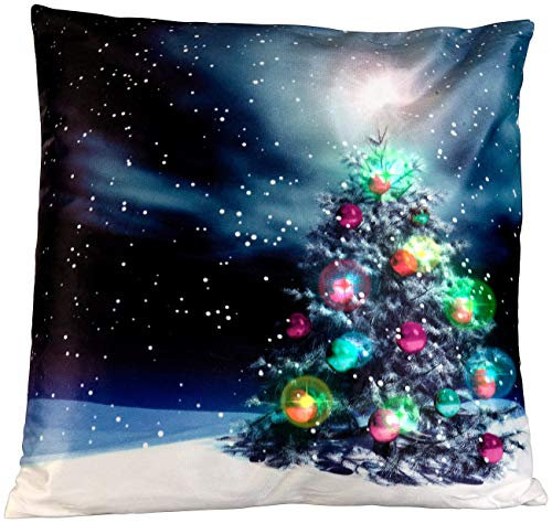 infactory Kissen LED: Deko-Weihnachtskissen Tannenbaum mit LEDs, Batteriebetrieb, 45x45 cm (Kissen mit Lichter, LED-Dekokissen Weihnachten, Weihnacht)