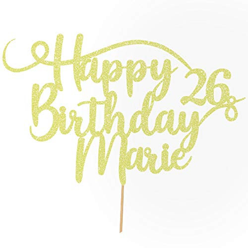 Cakeshop Personalisierte Happy Birthday Glitzer Kuchen Deko Angepasste Farbe jeder Name & jedes Alter Kuchen Dekoration für Geburtstag Party (Champagner)