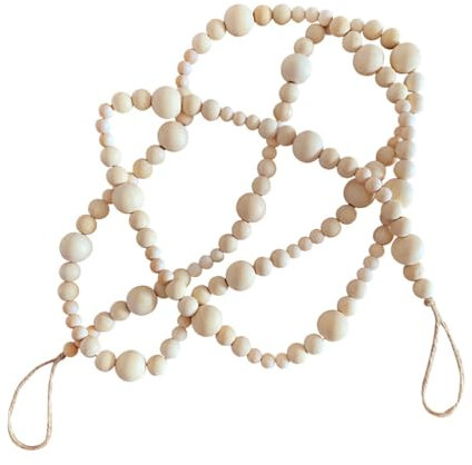 BESPORTBLE Holzperlen Girlande Rustikale Landhaus Perlen mit Quasten Christbaumschmuck für Hochzeit Weihnachten Xmas Neujahr Party Wand Hängende Dekorationen Ornament Holzfarbe