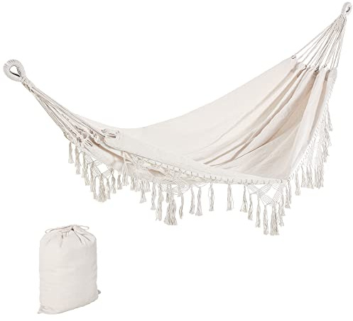 Outsunny Hamac de Voyage Portable Style bohème Chic Toile de hamac dim. totales 2,88L x 1,5l m Coton Polyester Beige