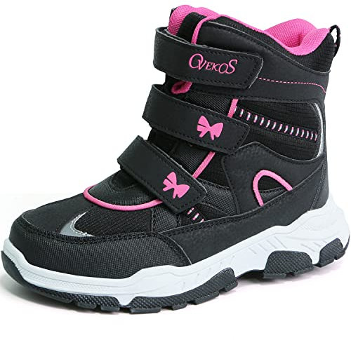 Youecci Jungen Mädchen Winterstiefel Warme Wasserdichte Kinder Schneestiefel Outdoor Rutschfeste Stiefeletten Trekking Winterschuhe Schwarze Rose Pink 27 EU