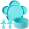 Grabease Ensemble pour l'alimentation des bébés - Bol en silicone, assiette en forme de nuage et ustensiles - Sarcelle, ensemble de 4 pièces